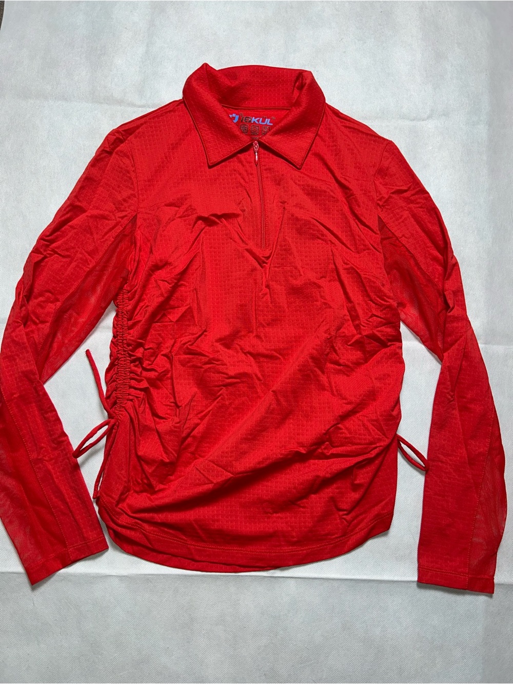 IBKUL red quarter zip side cinched, long sleeve top size medium